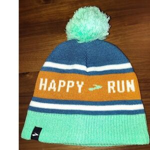 Brooks Heritage Pom Beanie Happy Run Knit Hat Blue Orange Teal 280476 OSFA